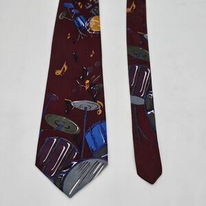 Vintage FloRence & K Inc. Silk Necktie Maroon with Drum Sets